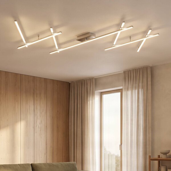 Lindby LED stropné svietidlo Kerem, 345 cm, farba niklu, kov, Hliník / sivá / zinok, Obývacia izba / jedáleň, kov, Moderný, Závesné svetlo