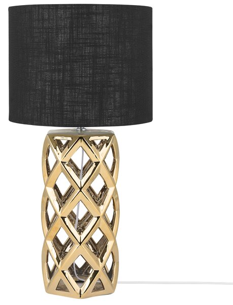 Stolná lampa zlatý keramický podstavec 71 cm čierne látkové tienidlo okrúhle v tvare bubna moderný glamour štýl obývačka spálňa