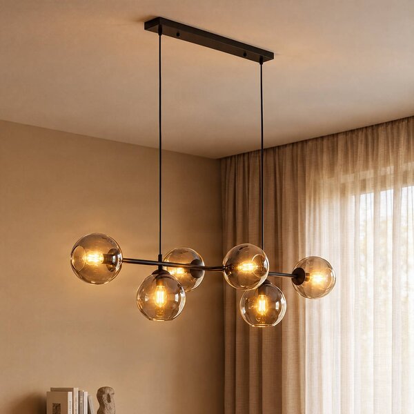 EMIBIG LIGHTING Sklenené závesné svietidlo, 8 svetiel, čierna farba, grafit, sklo, E14, Čierna, Obývacia izba / jedáleň, Sklo, Moderný, Závesné svietidlo
