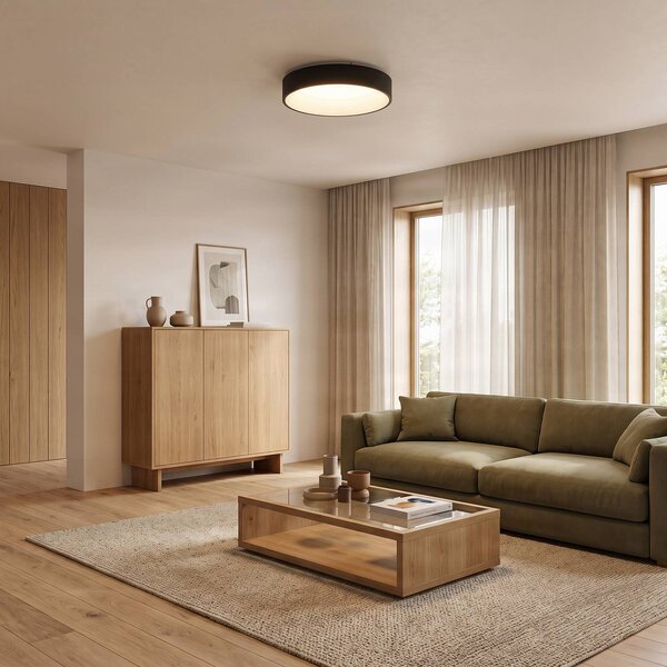 Arcchio LED stropné svietidlo Aleksi, Ø 45 cm, čierna, kov,, Čierna, Kuchyňa, kov, Moderný, Závesné svietidlo