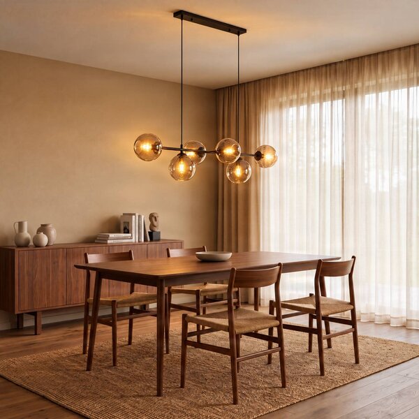EMIBIG LIGHTING Sklenené závesné svietidlo, 8 svetiel, čierna farba, grafit, sklo, E14, Čierna, Obývacia izba / jedáleň, Sklo, Moderný, Závesné svietidlo