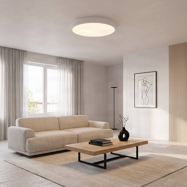 TEMAR LIGHTING Stropné svietidlo Cleo, Ø 60 cm, IP20, biele, kov, E27, Biela / opálová, Obývacia izba / jedáleň, Moderný, Závesné svietidlo