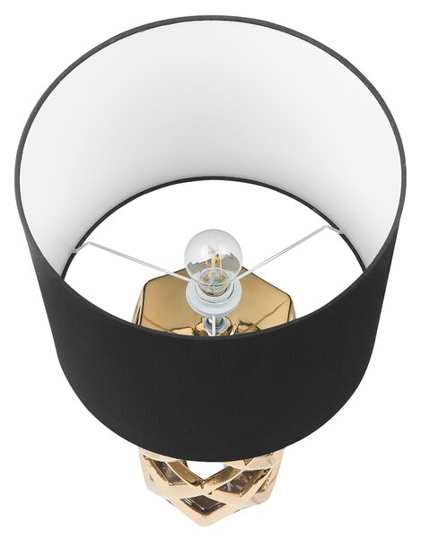 Stolná lampa zlatý keramický podstavec 71 cm čierne látkové tienidlo okrúhle v tvare bubna moderný glamour štýl obývačka spálňa