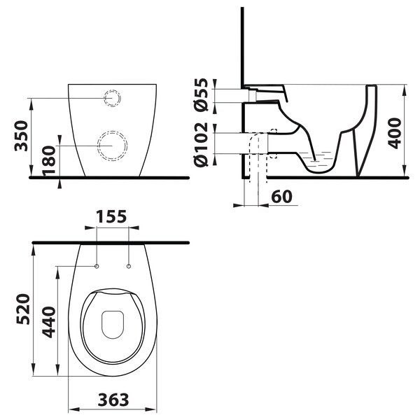 Isvea Isvea, SENTIMENTI WC misa stojaca, Rimless, 36x55cm spodný/zadný odpad, biela, 10SM10004SV