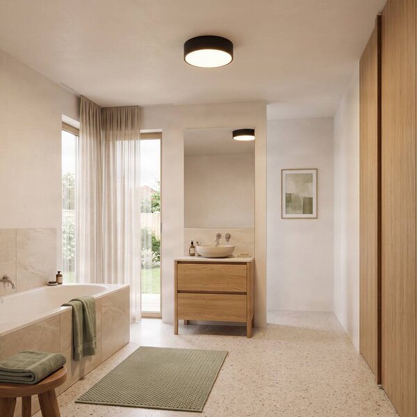 TEMAR LIGHTING Stropné svietidlo Cleo 300, IP54, Ø 30 cm čierne, Čierna, Obývacia izba / jedáleň, kov, Moderný, Závesné svietidlo