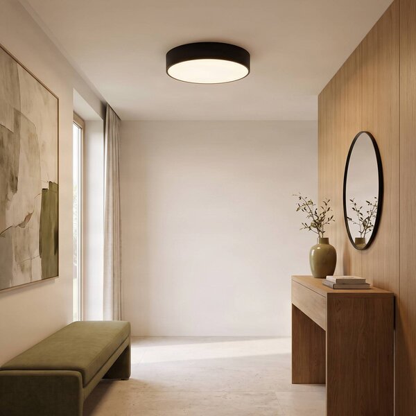 TEMAR LIGHTING Stropné svietidlo Cleo 400, čierne, senzor, IP20, Ø 40 cm, kov, Čierna, Obývacia izba / jedáleň, kov, Moderný, Závesné svietidlo
