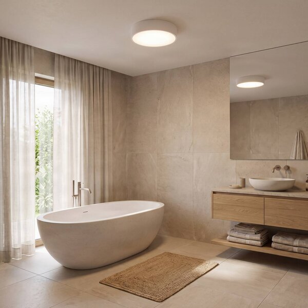 TEMAR LIGHTING Stropné svietidlo Cleo 300, IP54, Ø 30 cm biela, Biela / opálová, Obývacia izba / jedáleň, kov, Moderný, Závesné svietidlo