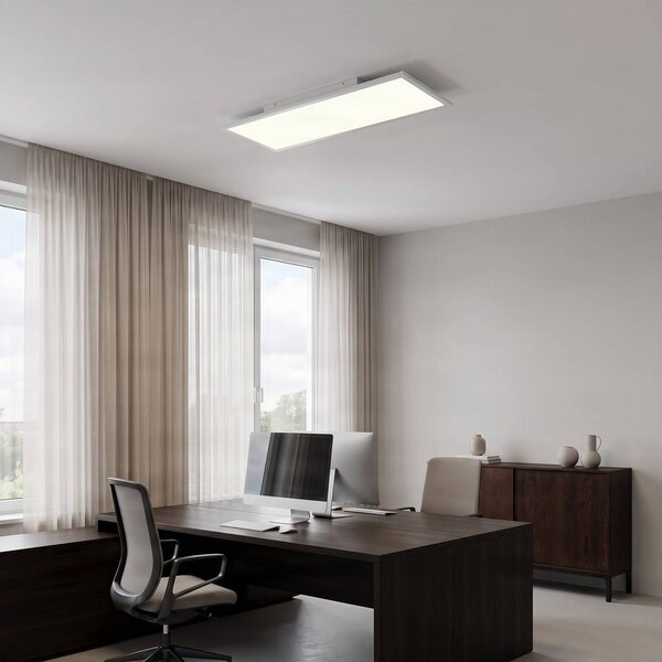 Lindby LED panel Quais, 80 x 30 cm, biely, kov, 4 000K, Biela / opálová, Kuchyňa, Hliník, Moderný, Stropné svetlo