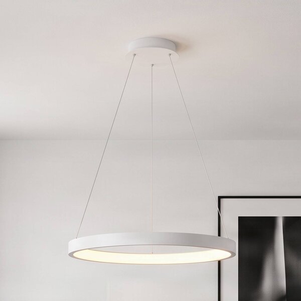 Arcchio LED závesné svietidlo Albiona, biele, 1 krúžok, Ø 60 cm, Biela / opálová, Kuchyňa, kov, Moderný, Závesné svietidlo