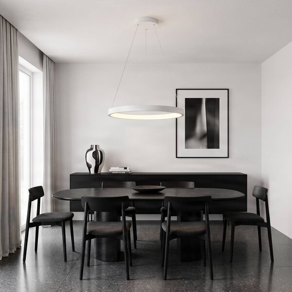Arcchio LED závesné svietidlo Albiona, biele, 1 krúžok, Ø 60 cm, Biela / opálová, Kuchyňa, kov, Moderný, Závesné svietidlo