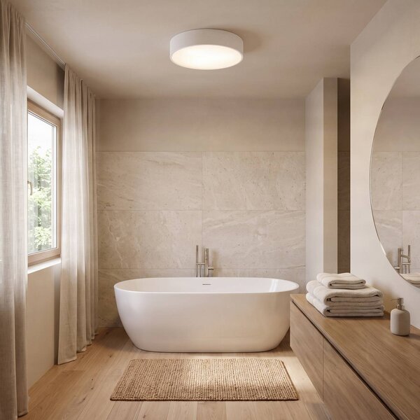 TEMAR LIGHTING Stropné svietidlo Cleo 400, IP54, Ø 40 cm biela, Biela / opálová, Obývacia izba / jedáleň, kov, Moderný, Závesné svietidlo