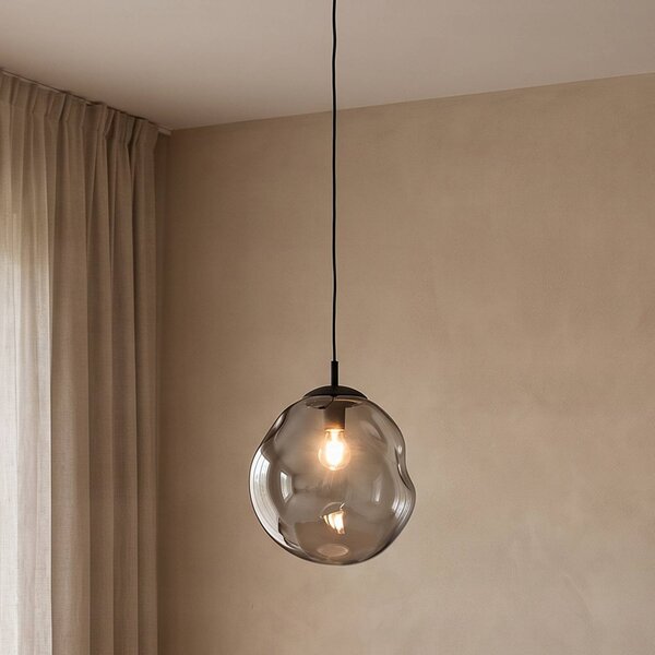 TK Lighting Sklenené závesné svietidlo Sol, Ø 35 cm, čierna/dymovo sivá, Jasné / priehľadné, Obývacia izba / jedáleň, Sklo, Moderný, Závesné svietidlo