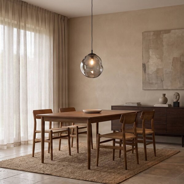 TK Lighting Sklenené závesné svietidlo Sol, Ø 35 cm, čierna/dymovo sivá, Jasné / priehľadné, Obývacia izba / jedáleň, Sklo, Moderný, Závesné svietidlo