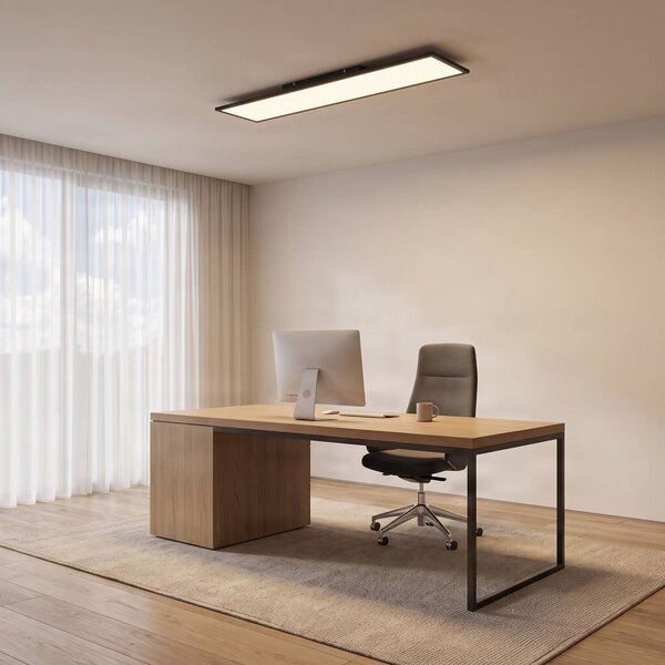 Lindby LED panel Lamin, čierny, 120 cm, stmievateľný, diaľkové ovládanie, Čierna, Obývacia izba / jedáleň, Moderný, Stropné svetlo