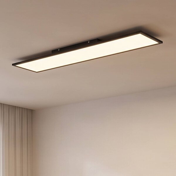 Lindby LED panel Lamin, čierny, 120 cm, stmievateľný, diaľkové ovládanie, Čierna, Obývacia izba / jedáleň, Moderný, Stropné svetlo