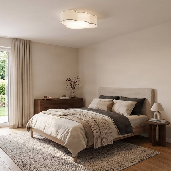 TK Lighting Stropné svietidlo Cloud, biele, textilné, dĺžka 62 cm, 4 svetlá., Biela / opálová, Obývacia izba / jedáleň, Textil / látka / hodváb, Štýl mladých
