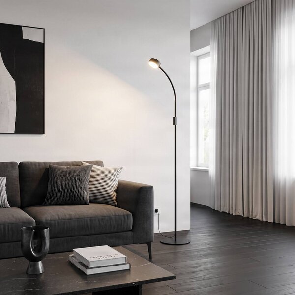 Lindby LED stojacia lampa Maori, 140 cm, čierne, stmievateľné, Čierna, Pracovňa / Kancelária, kov, Moderný, Stolová lampa