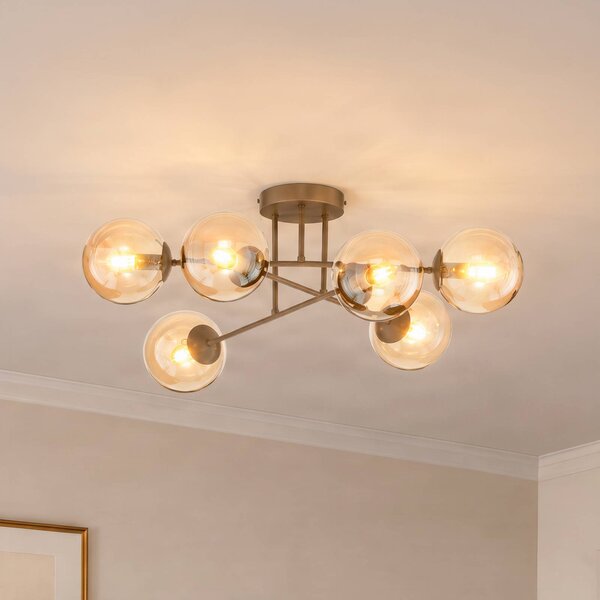 EMIBIG LIGHTING Stropné svietidlo ROMA, béžové, Ø 75 cm, 6-pl., sklo/kov, E14, Krémová / jantárovo žltá, Obývacia izba / jedáleň, Sklo, Moderný, Stropné svetlo