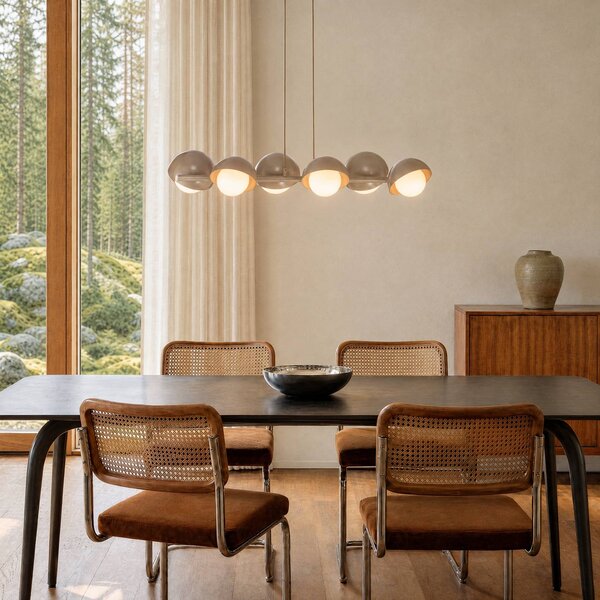 EMIBIG LIGHTING Závesné svietidlo BOOM, béžové, dĺžka 88 cm, 6-pl., kov/sklo, Krémová / jantárovo žltá, Obývacia izba / jedáleň, kov, Moderný, Závesné svietidlo