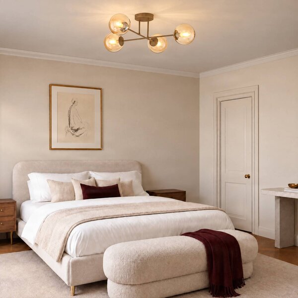 EMIBIG LIGHTING Stropné svietidlo ROMA, béžové, dĺžka 75 cm, 4-pl., sklo/kov, Krémová / jantárovo žltá, Obývacia izba / jedáleň, Sklo, Moderný, Stropné svetlo