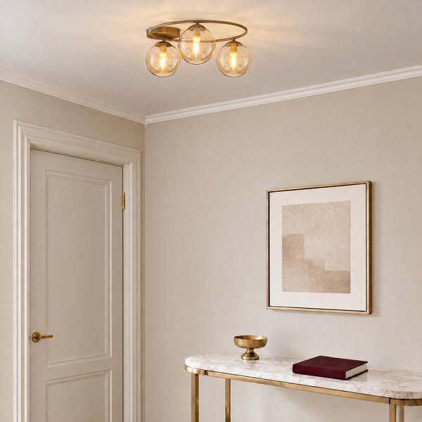 EMIBIG LIGHTING Stropné svietidlo Sopra, béžové, Ø 47 cm, 3-pl., sklo/kov, E14, Krémová / jantárovo žltá, Obývacia izba / jedáleň, Sklo, Moderný, Stropné svetlo