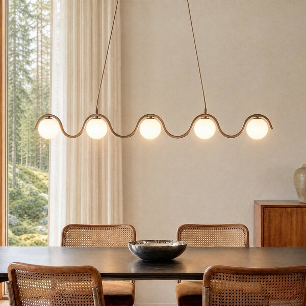 EMIBIG LIGHTING Závesné svietidlo SINUS, béžové, dĺžka 110 cm, 5-pl., kov/sklo, Krémová / jantárovo žltá, Obývacia izba / jedáleň, kov, Moderný, Závesné svietidlo