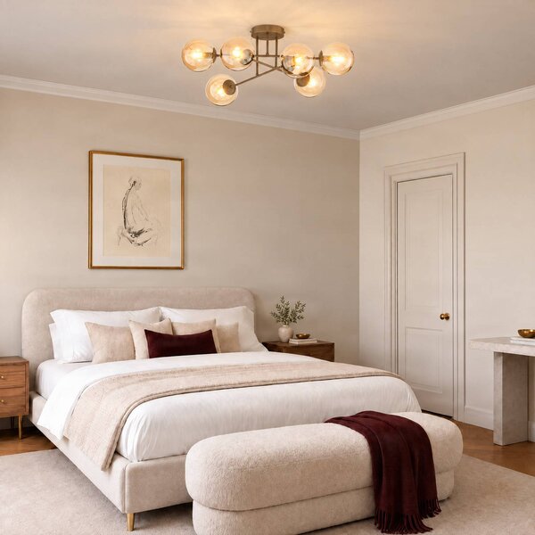 EMIBIG LIGHTING Stropné svietidlo ROMA, béžové, Ø 75 cm, 6-pl., sklo/kov, E14, Krémová / jantárovo žltá, Obývacia izba / jedáleň, Sklo, Moderný, Stropné svetlo