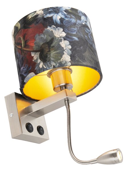 Nástenná lampa z ocele s plyšovým tienidlom s kvetmi so zlatom - Brescia
