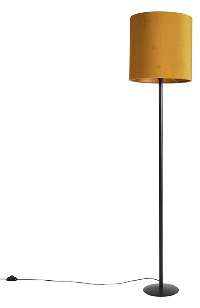 Čierna stojaca lampa s velúrovým odtieňom okrová so zlatom 40 cm - Simplo