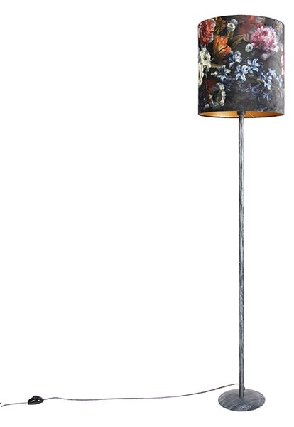 Vintage stojaca lampa starožitný sivý odtieň kvetinový vzor 40 cm - Simplo
