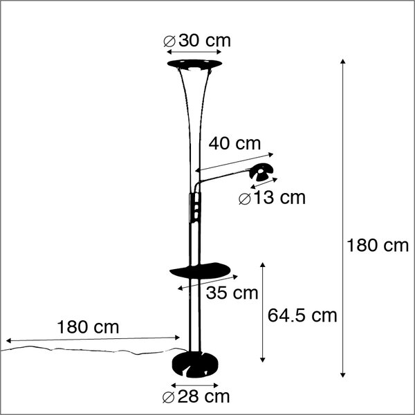Stojaca lampa z ocele s ramenom na čítanie vrátane LED a USB portu - Sevilla