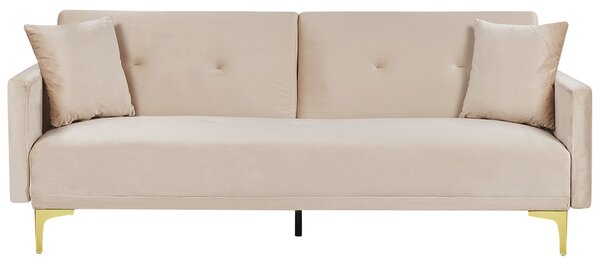 Rozkladacia pohovka béžové zamatové čalúnenie 3-miestna prešívaná systém click clack tradičný štýl