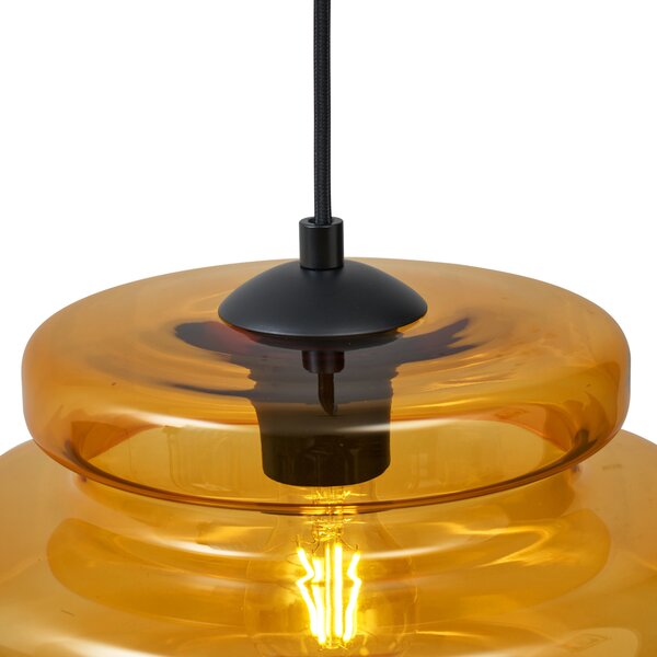 Retro závesná lampa čierna s oranžovým sklom 4-Lights - Denise