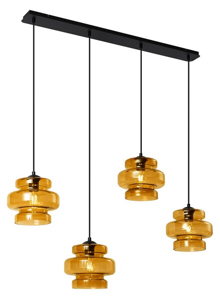Retro závesná lampa čierna s oranžovým sklom 4-Lights - Denise