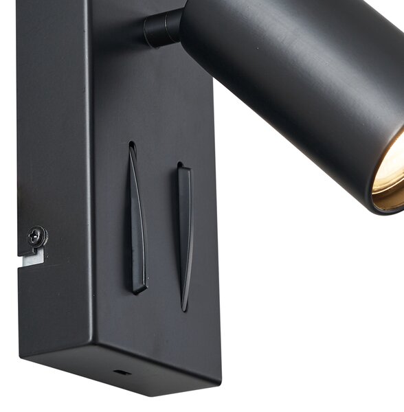 Moderné nástenné svietidlo čierne 2-svetelné naklápacie s portom USB-C - Lesly