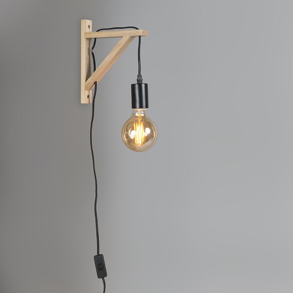 Drevená nástenná lampa s čiernou - Galgje