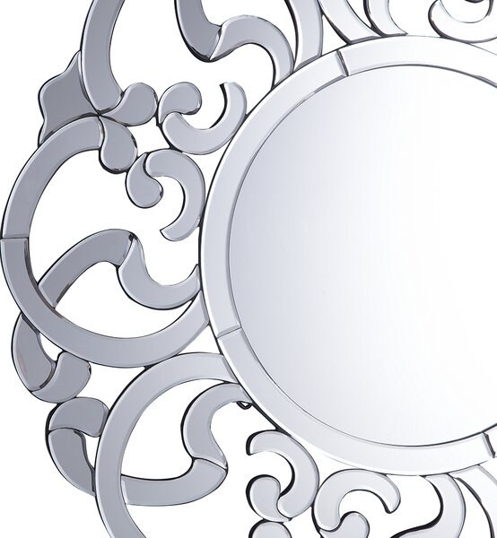 Nástenné zrkadlo strieborné MDF sklo ø 70 cm okrúhly tvar nepravidelný rám moderný glamour štýl doplnky dekorácie