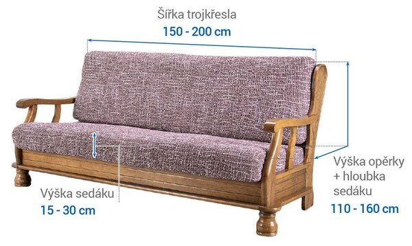 Bielastické poťahy GRAFITI NOVÉ gaštanovo hnedé trojkreslo s drevenými rúčkami (š. 150 - 200 cm)