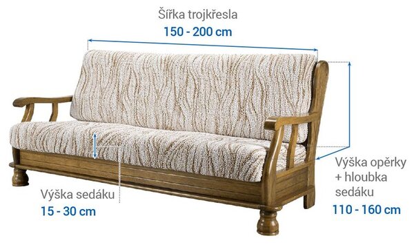 Bielastické poťahy UNIVERSO NOVÉ žíhané béžové trojkreslo s drevenými rúčkami (š. 150 - 200 cm)