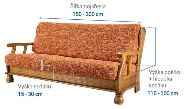 Bielastické poťahy GRAFITI NOVÉ tehlové trojkreslo s drevenými rúčkami (š. 150 - 200 cm)