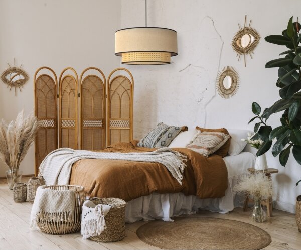 Duolla - Luster na lanku BOHO 1xE27/15W/230V pr. 45 cm béžová/ratan