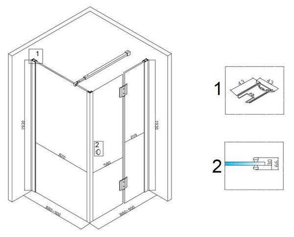 BPS-koupelny Štvorcový sprchovací kút ZES KZ1390B BL 90x90 čierna/transparent - bez vaničky