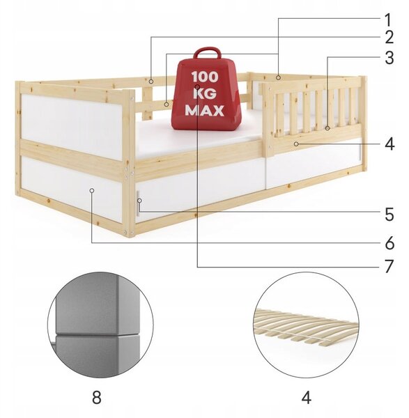 HRUŠKA Posteľ SMART 2 natural 160x80 cm - borovica