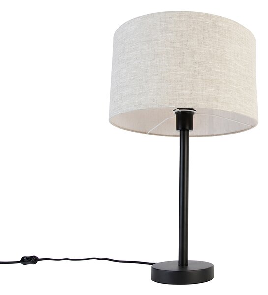 Moderná stolná lampa čierna s ľanovým tienidlom svetlosivá 35 cm - Simplo