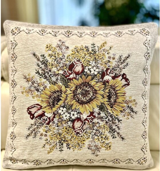 Gobelínová obliečka na vankúš Slnečnice Chenille IT101 Farba Viacfarebná Rozmery 42x42 cm