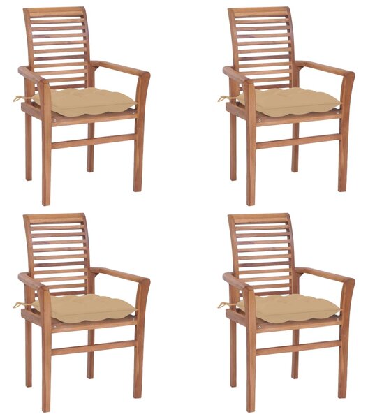 Jedálenské stoličky 4 ks béžové podložky tíkový masív