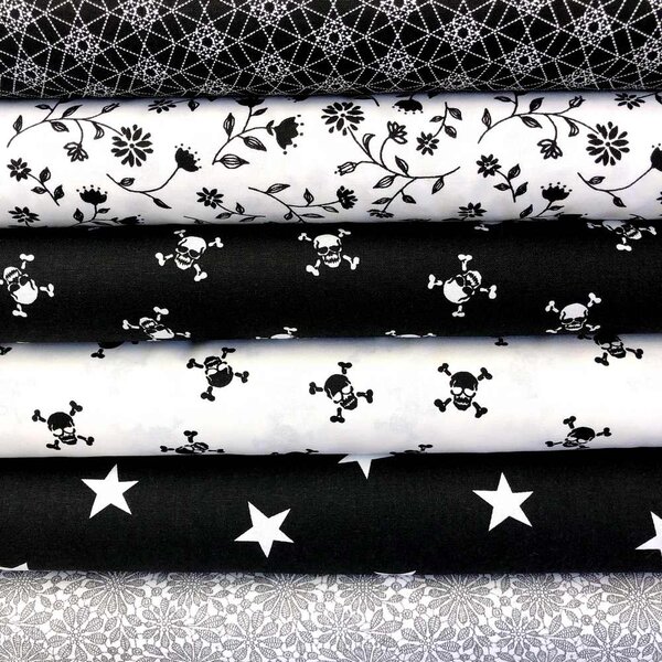 Čierna s lebkami 2cm česká bavlna