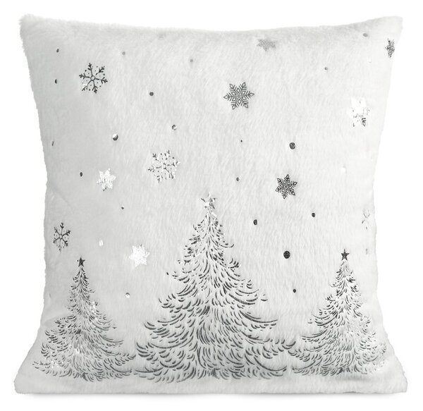 Dekorstudio Vianočná obliečka na vankúš so stromčekmi a vločkami 45x45cm - biela