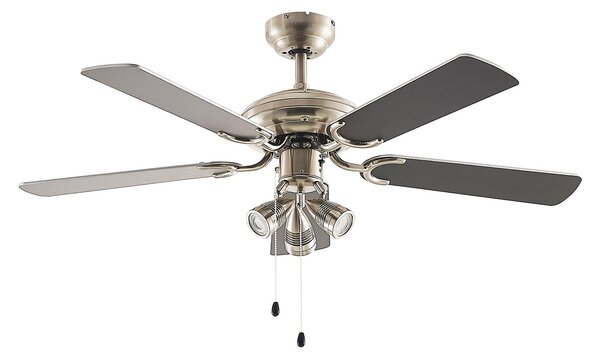Stropný ventilátor Anariki so svetlom, tichý, strieborný – Lindby Lindby, Anariki, Metalická, Obývacia izba, Kov, Rustikálny