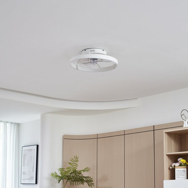 Stropný ventilátor Momitu s LED osvetlením, biely, hliník, Ø 50 cm – Lindby Lindby, Momitu, stmievateľné, Biela, Obývacia izba, Hliník, Moderný